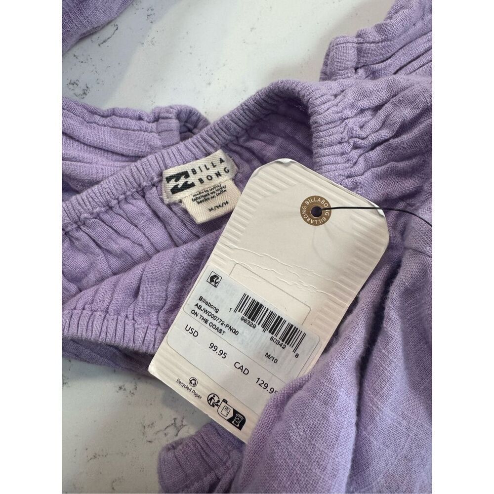 Billabong On The Coast Midi Dress Medium NWT Purple Puff Sleeve Cut Out Lavender - Picture 6 of 6